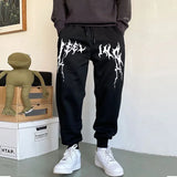 Riolio American Knitted Sports Printing Pattern Casual Solid Color Men's Leggings with Loose and Versatile Drawstring Pants