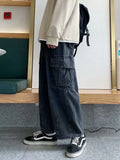 Riolio  Baggy Jeans Men's Oversize Streetwear Fashion Wide Leg Cargo Pants Hip Hop Harajuku Multi-Pocket Denim Trousers Black Blue