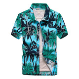Riolio Summer Mens Hawaiian Casual Collar Shirts Short Sleeve Button Coconut Tree Print Beach Floral Fashion Vintage Clothing XS-5XL
