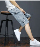 Riolio  Men Denim Summer Thin Elastic 55-point Trend Korean Versatile Casual Pants