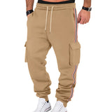 Riolio  Men's Striped Side Cargo Joggers Loose Fit Drawstring Casual Sports Pants With Multi Pockets