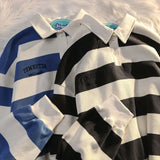 Riolio  Polo Shirts Male Large Size Retro Striped Contrast Color Polo Collar Sweater Men's Autumn Loose Coat Long Sleeves Buttons Tops