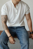 Riolio New Fashion American Style Men T-shirt Light Luxury Knitted Henry Collar Tees Casual Solid Color Short Sleeve Breathable Tops