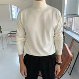 Riolio New Korean Fashion Men Sweater Light Luxury Trendy Turtleneck Knit Solid Color Pullover Leisure Retro Long Sleeve Basic Knitwear