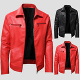 Riolio Men Quality Casual PU Leather Coat.Red Slim Rider Style Leather Jacket Popular Young Leather Jackets