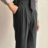 Riolio  Mens Gurkha Trousers Corduroy Side Button Casual Suit Trousers Autumn Business Adjustable Waist Straight Pants Men'S Clothing