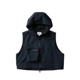 Riolio Cityboy Japanese Style Cropped Vest Jacket Men's American Style Summer Thin Hooded Functional Multi-pocket Vest Casual Scene