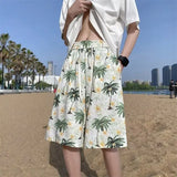 Riolio  Summer Men Casual Thin Loose Printed Versatile Pocket Five-point Pants