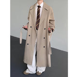 Riolio  Trench men Long coat New Loose Autumn fashion Double-breasted Caslua trench Unique cuff design Korean street windbreaker