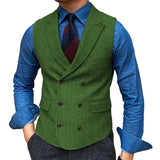 Riolio  Men Vest Brown Herringbone With Lapel Waistcoat Vintage Regular Slim Business Banquet Business Casual Men Suit Vest