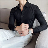 Riolio Strap Decorative Design Shirt Mens Clothing Korean Long Sleeved Slim Fit Casual Shirts Nightclub Prom Show Dress Shirt