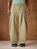 Riolio  Mens Casual Loose Pleated Wide Leg Chino Pants For Summer Autumn Daily Wear