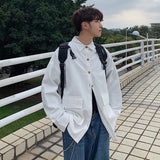 Riolio Spring Autumn Fashion Polo Neck Long Sleeved Shirt Men's Clothing Casual Versatile Solid Color Pocket Button Rope Hombre Tops