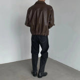 Riolio  Mens Autumn And Winter Retro Leather Casual Loose Short Leather Jacket Men'S Handsome And Elegant British Jacket Tops