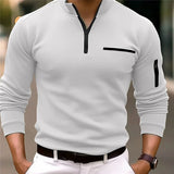 Riolio  Men's long-sleeved Casual T-shirt With Half Zipper Spring Autumn Long-sleeved T-shirt Arm Zipper Sports Shirt