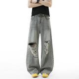Riolio  2025 New Baggy Ripped Jeans Men Grey Distressed Denim Pants Loose Oversized Drop Street Style Fall Fashion High Quality