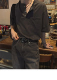 Riolio New Fashion Korean Style Men T-shirt Light Luxury Henry Collar Tops Casual Loose High Quality Solid Color Half Sleeve Tees M-2XL