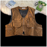 Riolio American Outdoor Multi-function Short Vest Jacket Basic Commuting Versatile Vest Cityboy Workwear Waistcoat Aesthetic Urban Chic