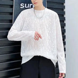 Riolio French Style White Men's Wear Fashion Solid Color Jacquard Weave Tops Men's Summer Thin Style Breathable Long Sleeve T-shirt