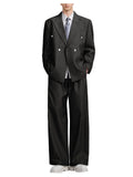 Riolio  Men's Pinstripe 2-Piece Suit Set Double Breasted Blazer Loose Wide Leg Pants Oversized Formal Business Tuxedo Wedding Prom Party