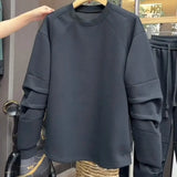 Riolio Streetwear Sportswear Plush Thickened Sweatshirt Trousers Two-piece Set Unisex Versatile Loose Solid Color Casual Sports Suit