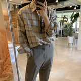 Riolio  Autumn Long Sleeve Shirt Men Oversized Fashion Retro Khaki Plaid Shirts Mens Korean Loose Cotton Black Casual Shirt Men M-2XL