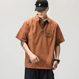 Riolio American Retro ort Sve  irt Men Summer Trendy Loose Workwear irt T-irt Men Turn-down Collar Casual Faion