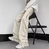 Riolio  American Overalls for Men Women Trendy Loose-breasted Casual Sports Straight Wide-leg Pants