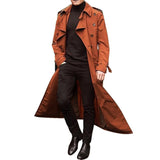 Riolio Men's Windbreaker Spring Autumn Long-Slevee Extra Long Trench Coat Classic Trend Double Breasted Solid Color Temperament Trench