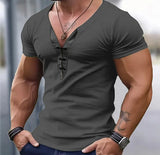 Riolio  Summer Men Slim T-Shirts Short Sleeve V Neck T Shirt Man Casual Gym Tops Running Tees Football Basketball Shirts Male Clothes
