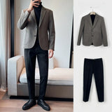 Riolio fashion suits for men 2 Piece Outfit Set Man Blazer Business Big Size Full Suit for Men Grey Luxury Ceremony Classic Elegant High Quality Jackets