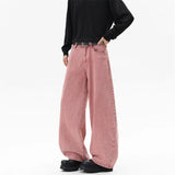 Riolio  Pink Straight Leg Denim Pants Unisex Gender Neutral Jeans Urban Street Style Fashion Trendy Casual Wear Comfortable 2025 New