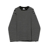 Riolio  Black White Striped Long Sleeve T-Shirt Men New Oversized T Shirt Loose Casual Korean Fashion Autumn Bottoming Shirt