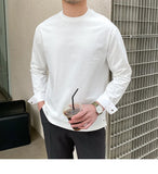 Riolio  New Autumn Fashion Men T-shirt Light Luxury Solid Color Long Sleeve Tops Leisure Streetwear Casual O Neck Basic Shirts M-3XL