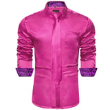 Riolio Men's Purple Satin Luxury Dress Shirts Silk Smooth Soild Wedding Party Social Tuxedo Prom Shirt Long Sleeve Top Casual Men Cloth