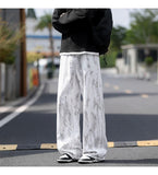 Riolio  Jeans Mens Classic Straight Leg Jeans White Tie Dye Denim Pants Unisex Fashion Casual Trousers Streetwear Hip Hop Style Washed