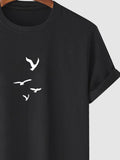 Riolio Cotton T-shirt for Men Birds Pattern Short Sleeves Round Neck Tee Unisex Streetwear Slight Stretch Essential Tops Z5088247