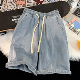Riolio  Men's Casual Elastic Waist Drawstring Denim Shorts Loose Fit Rolled Hem Summer Jeans Shorts