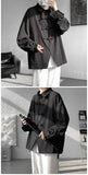 Riolio Men's Dial Buckle Solid Long Sleeve Shirt Chic Pleated Decor 2024 Spring New Loose Casual Traditional Chinese Style Clothing