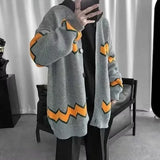 Riolio Man Clothes Black Long Knitted Sweaters for Men Striped Cardigan Korean Fashion Overfit Jumpers Thick Winter Japanese Harajuku