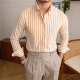 Riolio New Naples Business Men Shirts Light Luxury Textured Lapel Striped Long Sleeve Cardigan Leisure Premium Commuter Blouse M-3XL