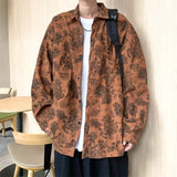 Riolio  Corduroy Printed Long Sleeved Shirt for Men Hong Kong Style Retro Casual Versatile Shirt for Teenagers