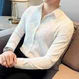 Riolio  Stretch Plaid Design Versatile Jacquard Shirt Men's Slim-fit Korean Style Casual Long-sleeved Versatile Shirt
