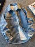 Riolio American Striped Spliced Denim Jacket Men 2025 Autumn Trendy Handsome Men Women Casual Loose Work Shirt Jacket Aesthetic Chic
