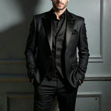 Riolio  Men Suit Dark grey 3 Pieces Single Button With Lapel For Wedding Birthday Banquet Business Work Office Jacket Pant Black Vest