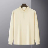 Riolio  New American Retro Men Polo Shirt Light Luxury Solid Color Slim-fit Commuting Long Sleeve T-shirt Leisure Business Pullover Tops