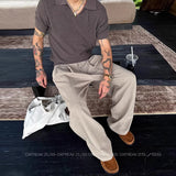 Riolio New Retro Fashion Men Suit Pants Light Luxury Draped Baggy Belt Button-down Solid Color Straight Trousers Elegant Dress Pants