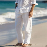 Riolio  Vintage Mens Loose Straight Trousers Seaside Beach Casual Solid Color Breathable Linen Pants For Men Spring Summer Fashion Pants