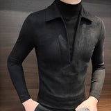 Riolio  Fashion V-neck Fake Two-piece Contrasting Sweatshirt for Men's Handsome and Versatile Half-high Neck Thermal Inner T-shirt