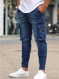 Riolio New Men's Slim Fit Stretch Jeans Casual Fashion Multi Pocket Cargo Denim Pants High Street Men's Jeans Work Hip Hop Trousers